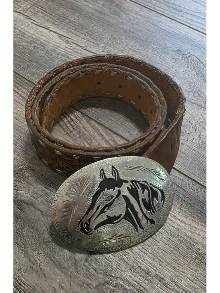 Vtg Wil-Aren Originals Western Turquois Inlay Horse Head Belt Buckle Handmade